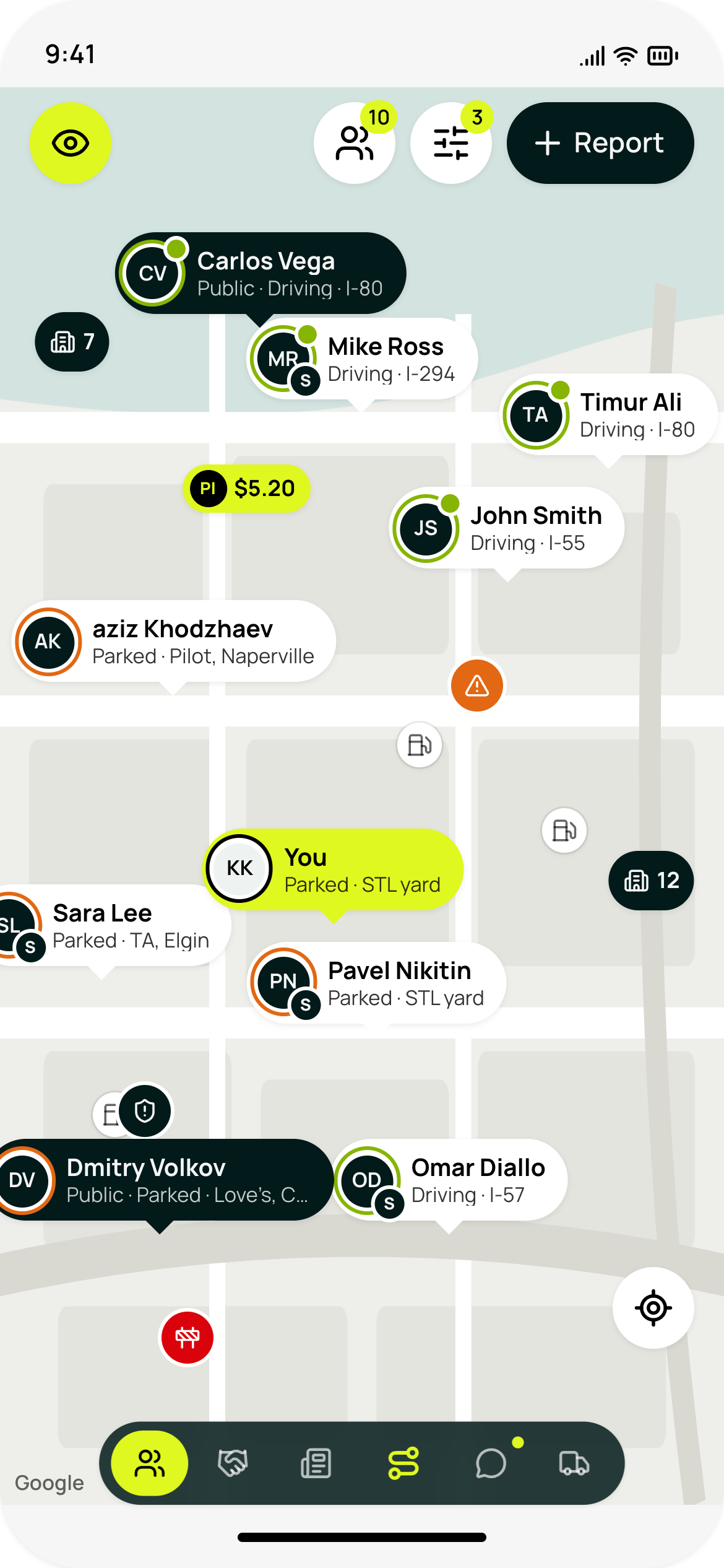 Milebit app: live map with friends and road reports